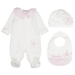 Monnalisa | Set Tutina Cappello e Bavaglino Bianco e Rosa