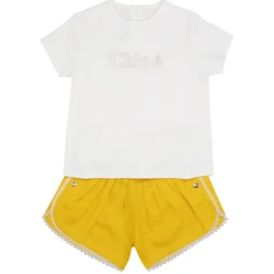 Chloè Kids | Set T-Shirt e Bermuda Bianco e Giallo