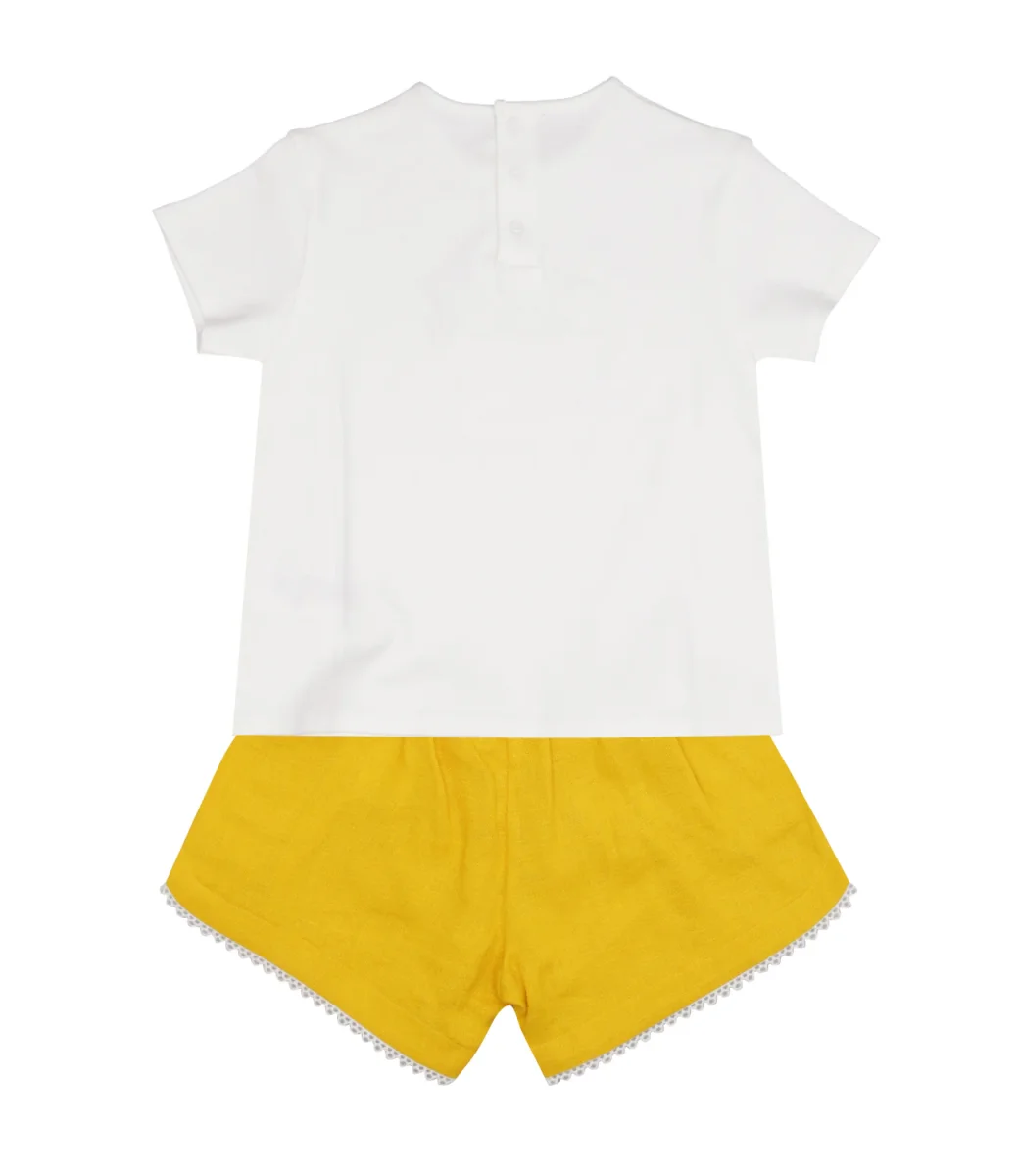 Chloè Kids | Set T-Shirt e Bermuda Bianco e Giallo - immagine 3