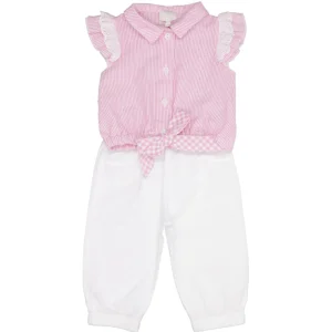 Lalalù | Set Camicia e Pantalone Rosa e Bianco