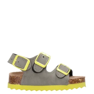 Colors of California Kids | Sandalo 3 Buckles Grigio fumo e Giallo