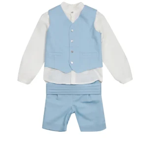 Mimilù | Set Gilet Camicia e Bermuda Celeste e Bianco