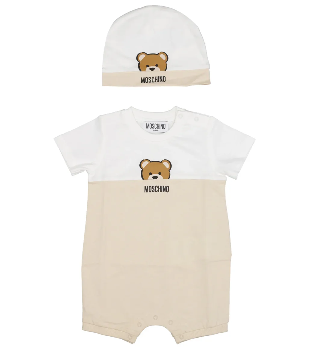 Moschino Baby | Set Tutina e Cappello Bianco e Beige