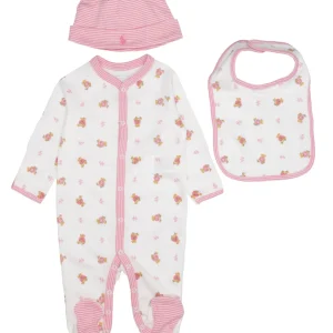 Ralph Lauren Childrenswear | Set Tutina Cappello e Bavaglino Bianco e Rosa