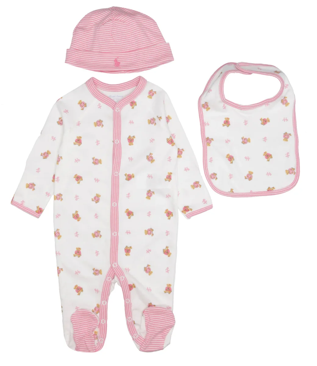 Ralph Lauren Childrenswear | Set Tutina Cappello e Bavaglino Bianco e Rosa - immagine 2
