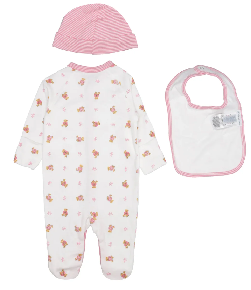 Ralph Lauren Childrenswear | Set Tutina Cappello e Bavaglino Bianco e Rosa - immagine 3