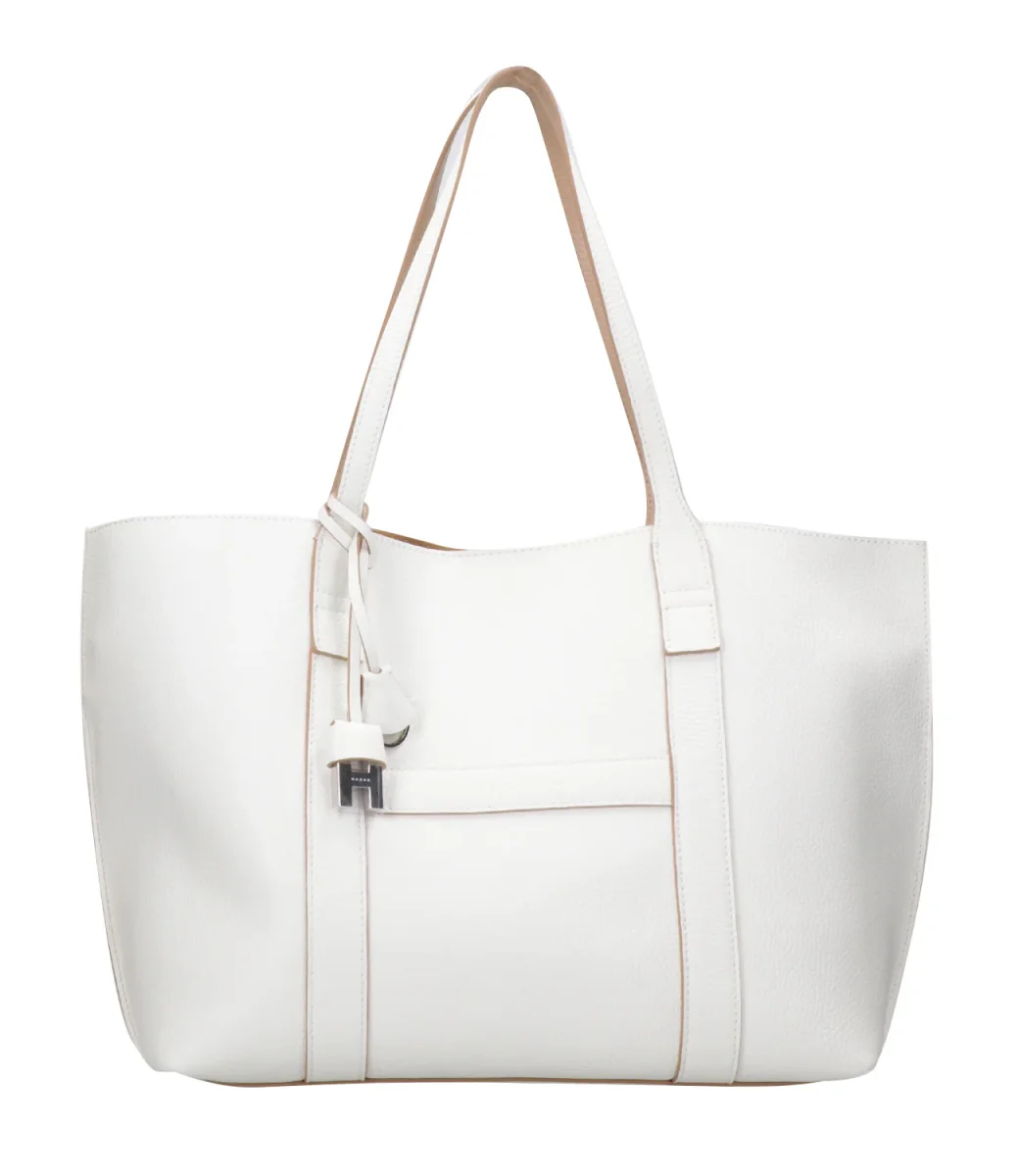 Hogan | Borsa a Spalla Script Shopping Media Bianco e Cipria - immagine 2