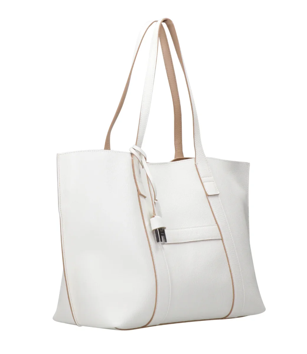 Hogan | Borsa a Spalla Script Shopping Media Bianco e Cipria - immagine 3