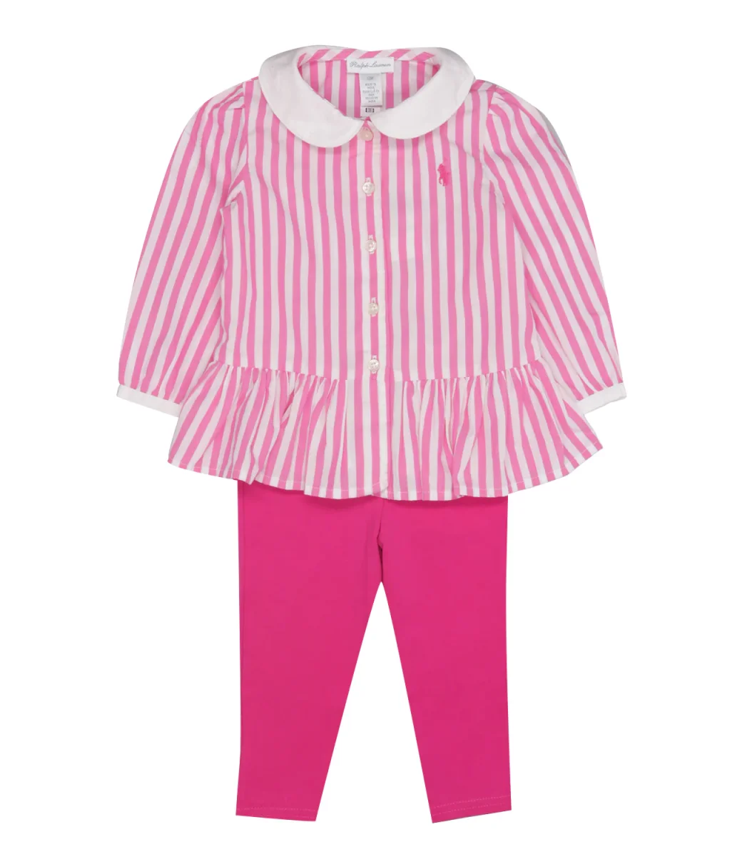 Ralph Lauren Childrenswear | Set Camicia e Pantalone Rosa e Bianco